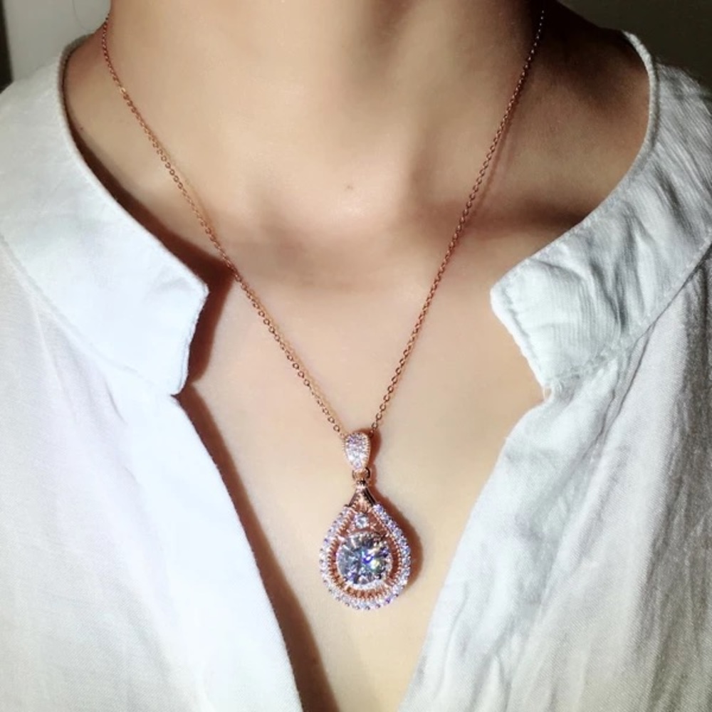 New Women’s Rose Gold Plated Diamond Necklace - Picture 2 of 5